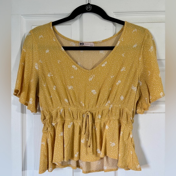 SO Women's Mustard Floral Blouse - Picture 1 of 3